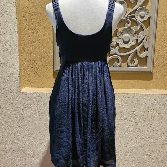 Frisky S Navy Sleeveless Mini Dress Empire Waist Rosette Boho Cottagecore Y2K - Picture 4 of 12